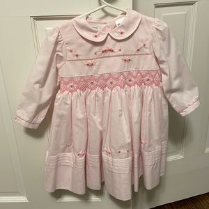 Petal pink hand smocked and stitched dress 18 mos